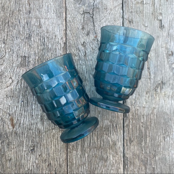 Vintage Anchor Hocking Teal Juice Glasses